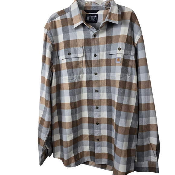 Carhartt Other - Carhart Loose Fit Brown Gray Plaid Flannel Outdoors Button Down Shirt Gorpcore L
